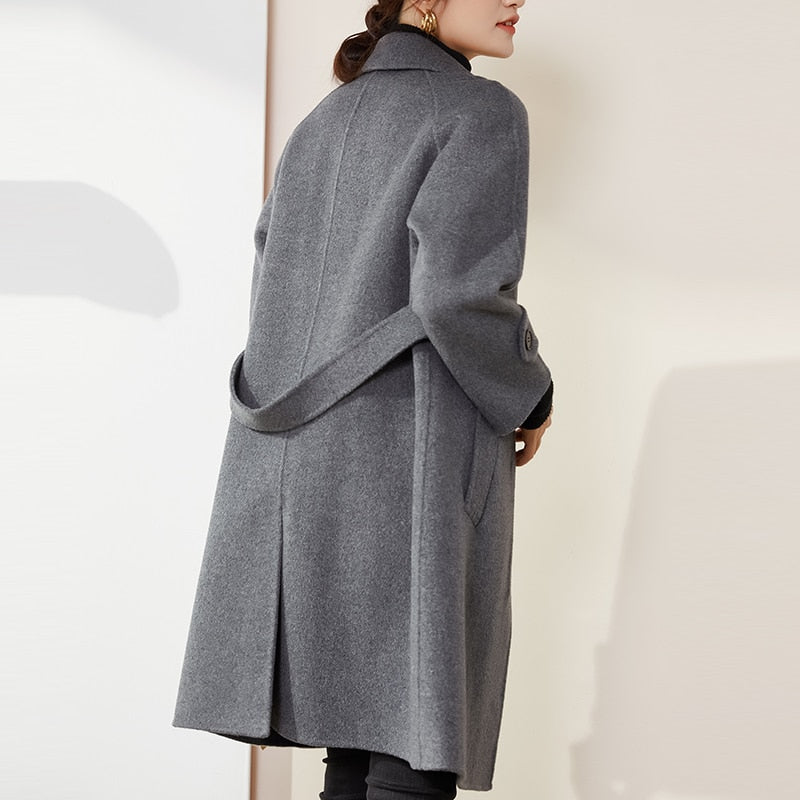 wool single breasted casual loose long warm wool coat