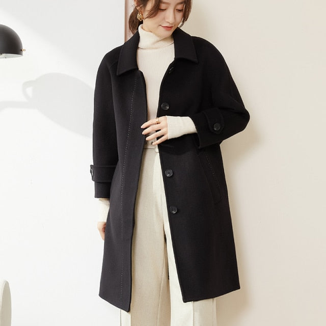 wool single breasted casual loose long warm wool coat