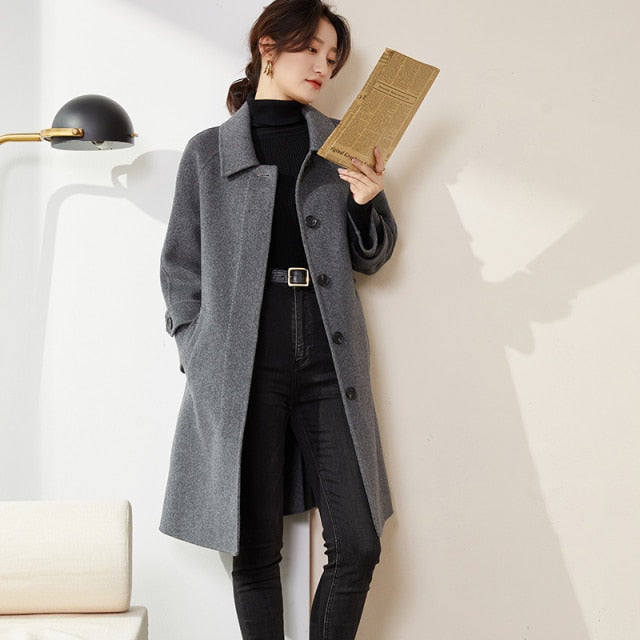 wool single breasted casual loose long warm wool coat
