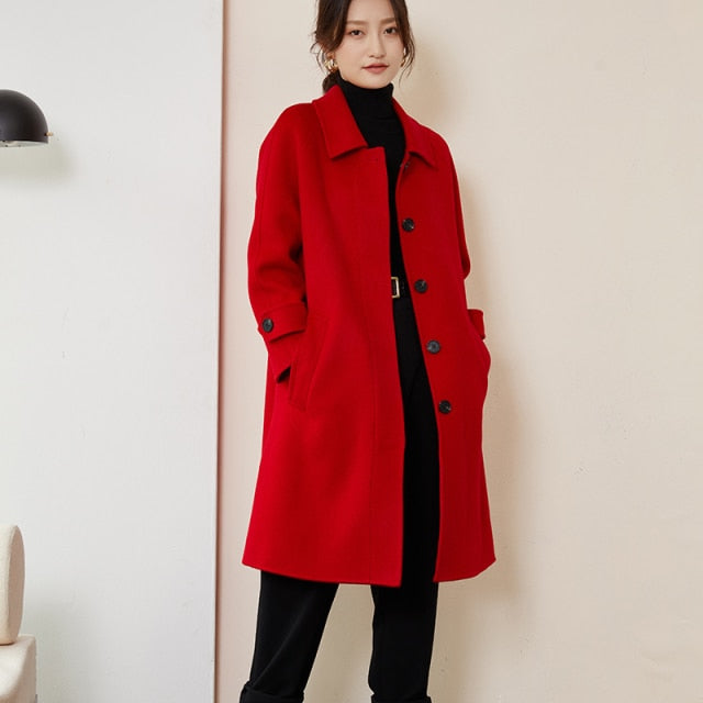 wool single breasted casual loose long warm wool coat