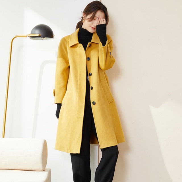 wool single breasted casual loose long warm wool coat