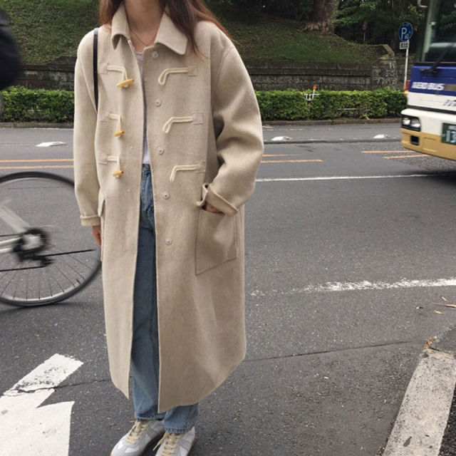 Wool Horn Button Streetwear Vintage Chic Coats