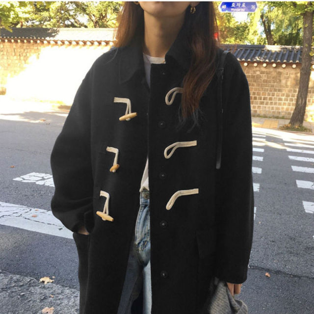 Wool Horn Button Streetwear Vintage Chic Coats