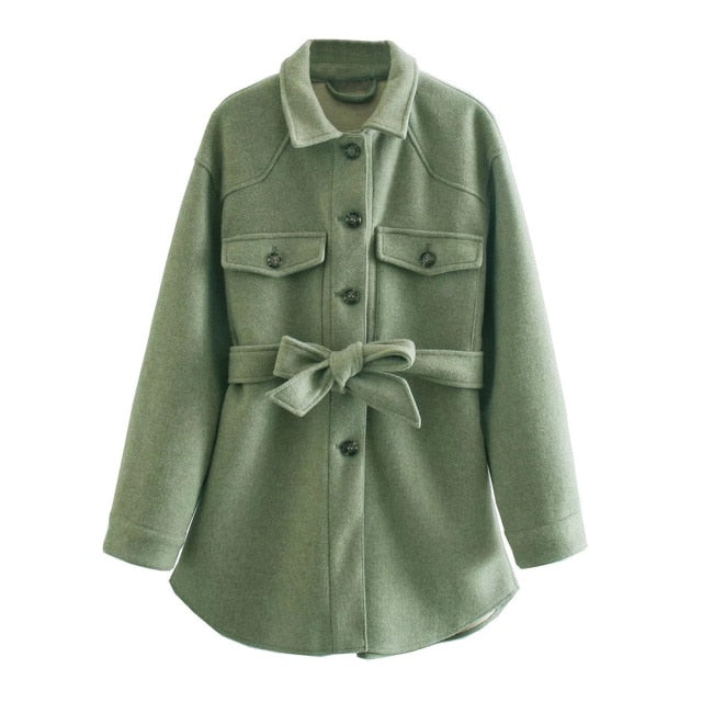 Soft Oversized Belt Vintage Long Sleeve Pockets Coat