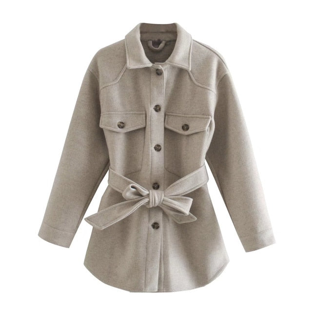 Soft Oversized Belt Vintage Long Sleeve Pockets Coat