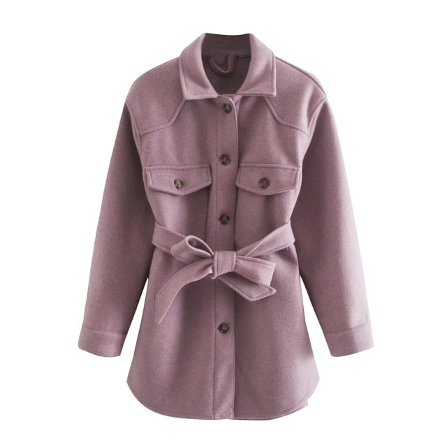 Soft Oversized Belt Vintage Long Sleeve Pockets Coat