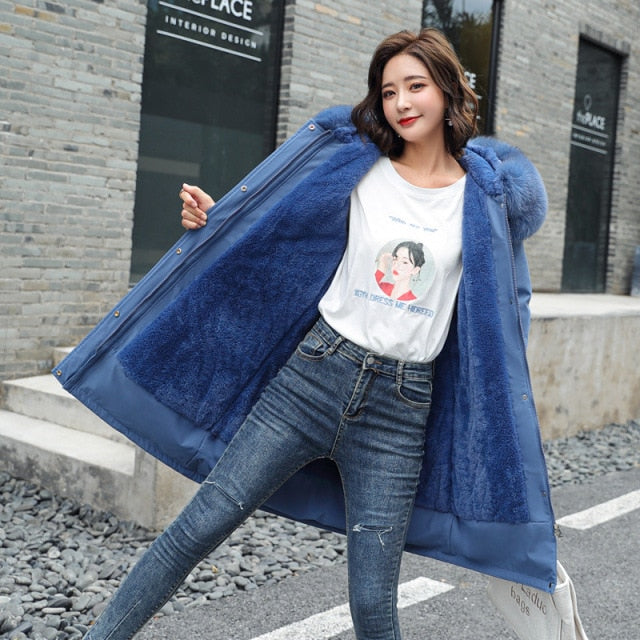 Waist Cotton Casual Loose Fur Collar Coat