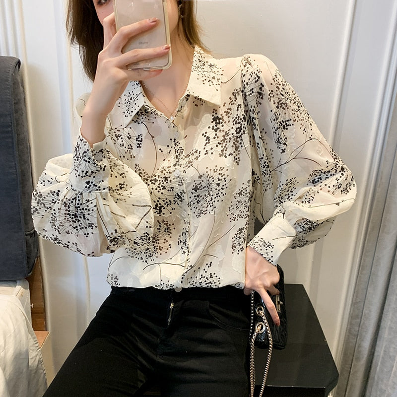 Chiffon Elegant Floral Printed Loose Blouses