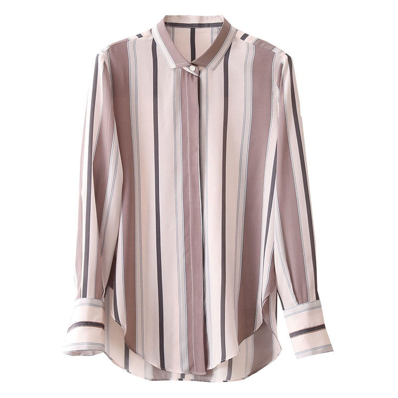 Chiffon Striped Printed Stand Collar Blouses