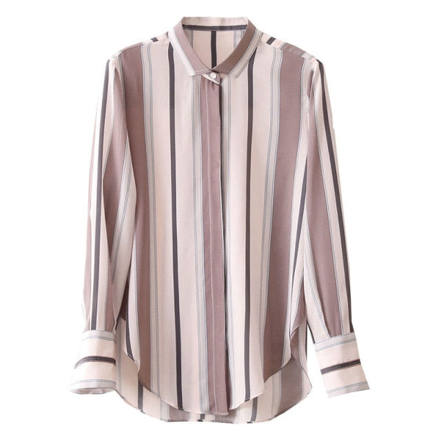 Chiffon Striped Printed Stand Collar Blouses