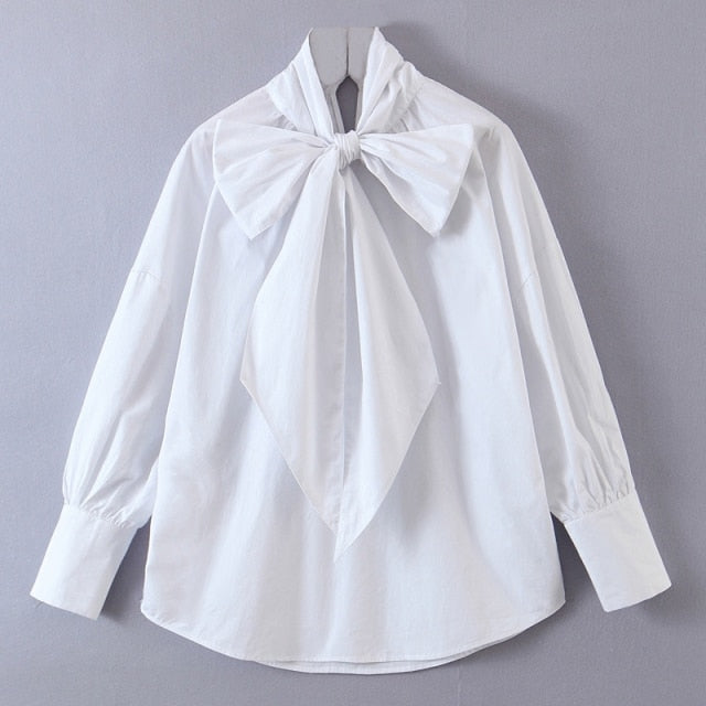 Vintage Big Bow Long Sleeve Blouse
