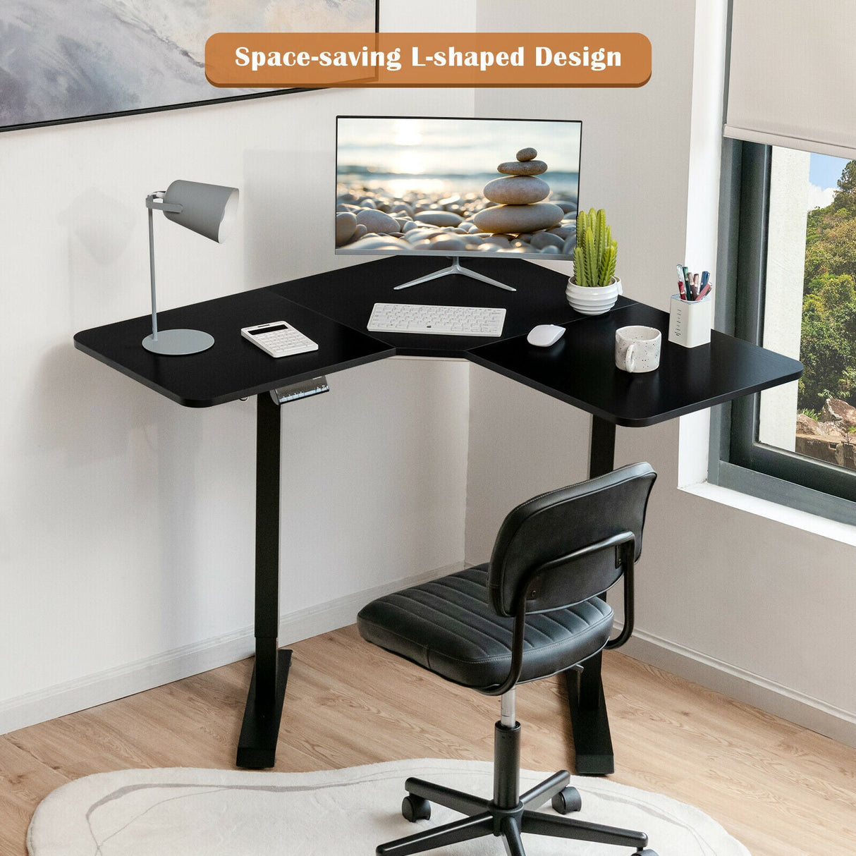 Costway L Shaped Electric Adjustable Standing Desk w/ Controller 2 Hooks JV10203US