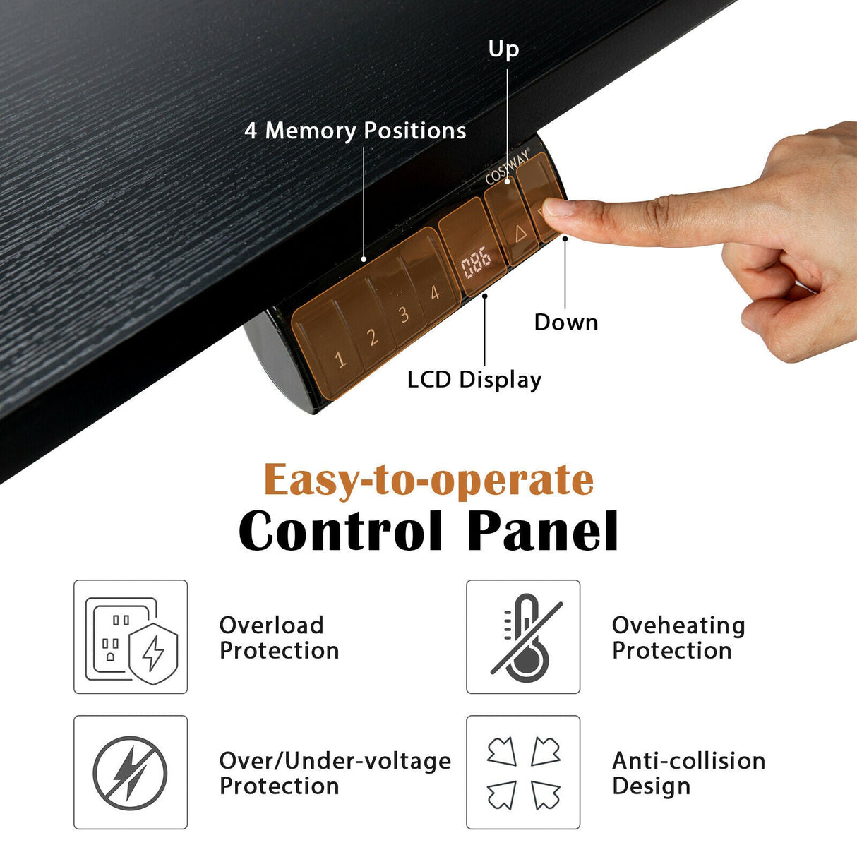 Costway L Shaped Electric Adjustable Standing Desk w/ Controller 2 Hooks JV10203US
