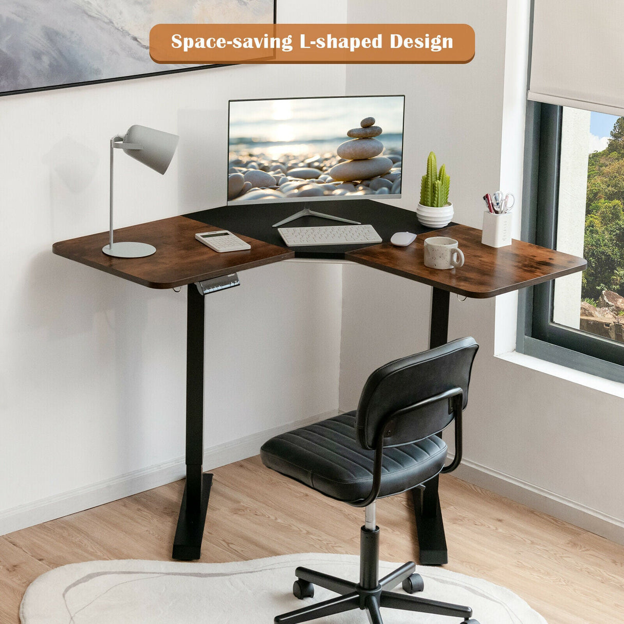 Costway L Shaped Electric Adjustable Standing Desk w/ Controller 2 Hooks JV10203US