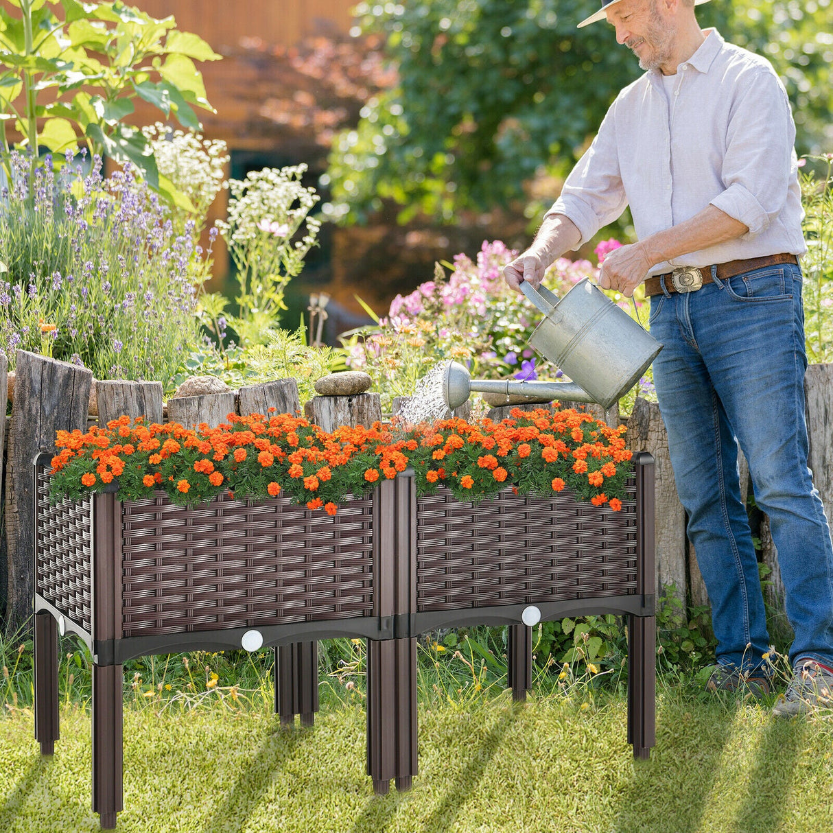 Elevated Plastic Raised Garden Bed Planter Kit (Set of 2)