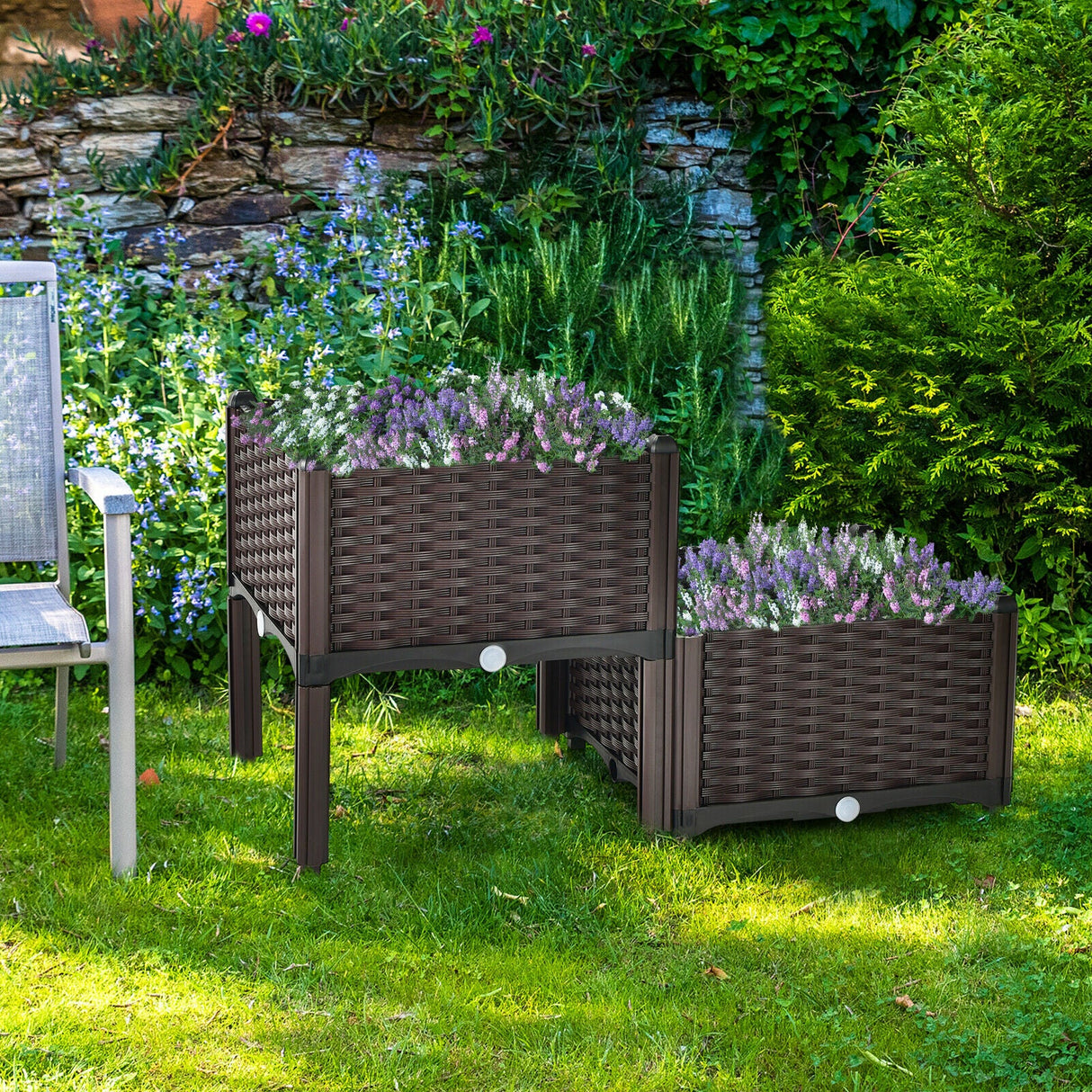 Elevated Plastic Raised Garden Bed Planter Kit (Set of 2)