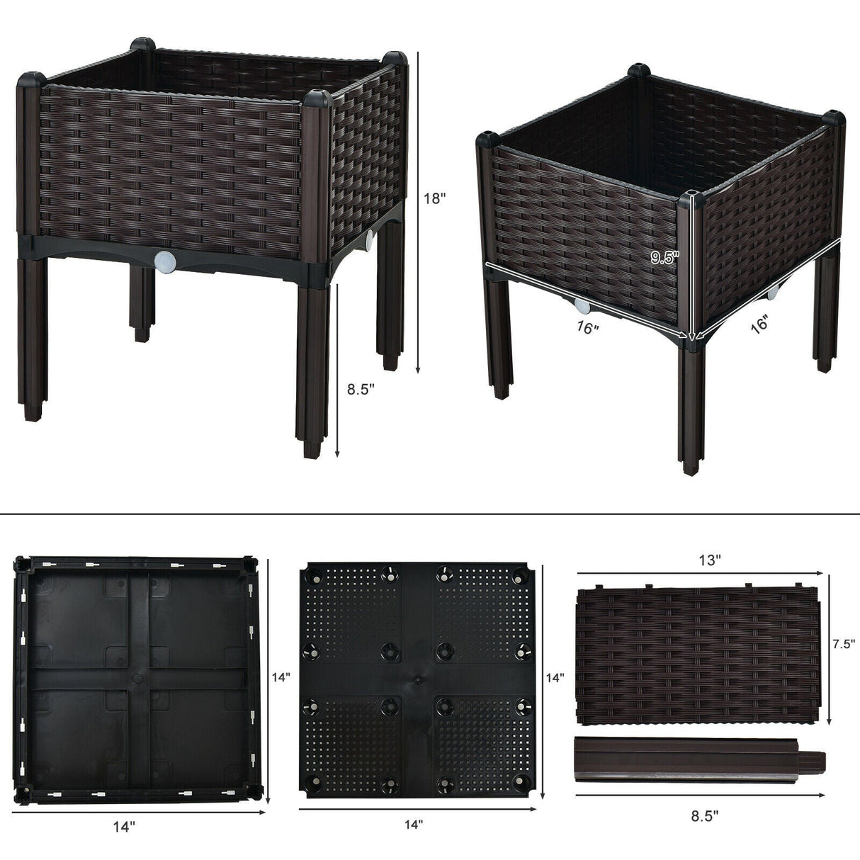 Elevated Plastic Raised Garden Bed Planter Kit (Set of 2)