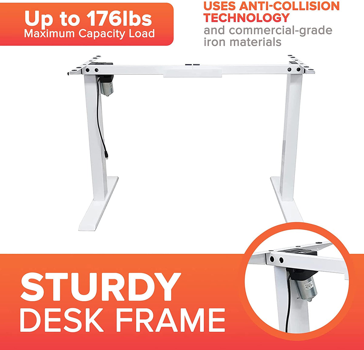 US 48"x24" Electric Height Adjustable Standing Desk Frame with Top Memory Control without Tabletop for Home Office