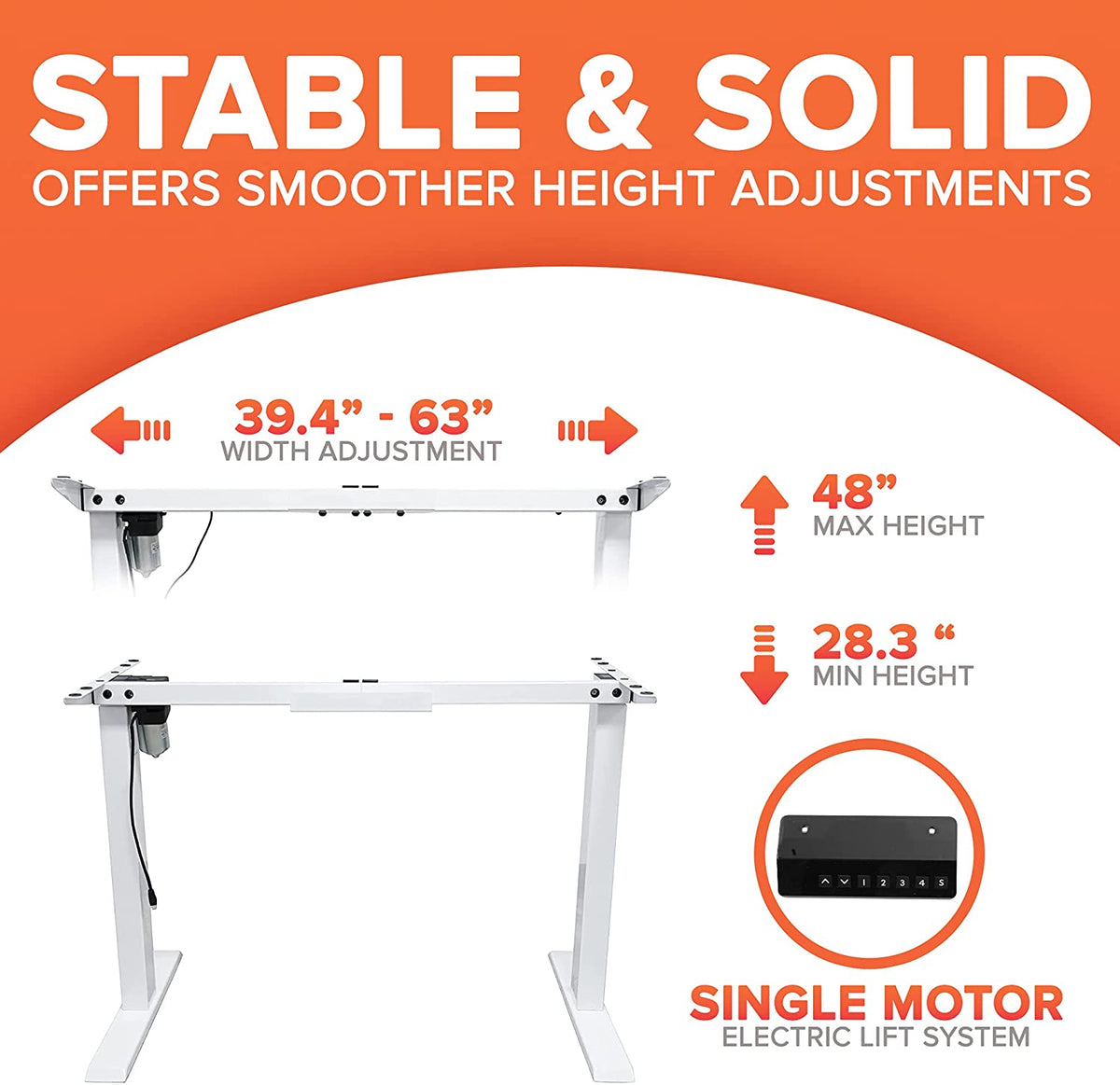 US 48"x24" Electric Height Adjustable Standing Desk Frame with Top Memory Control without Tabletop for Home Office