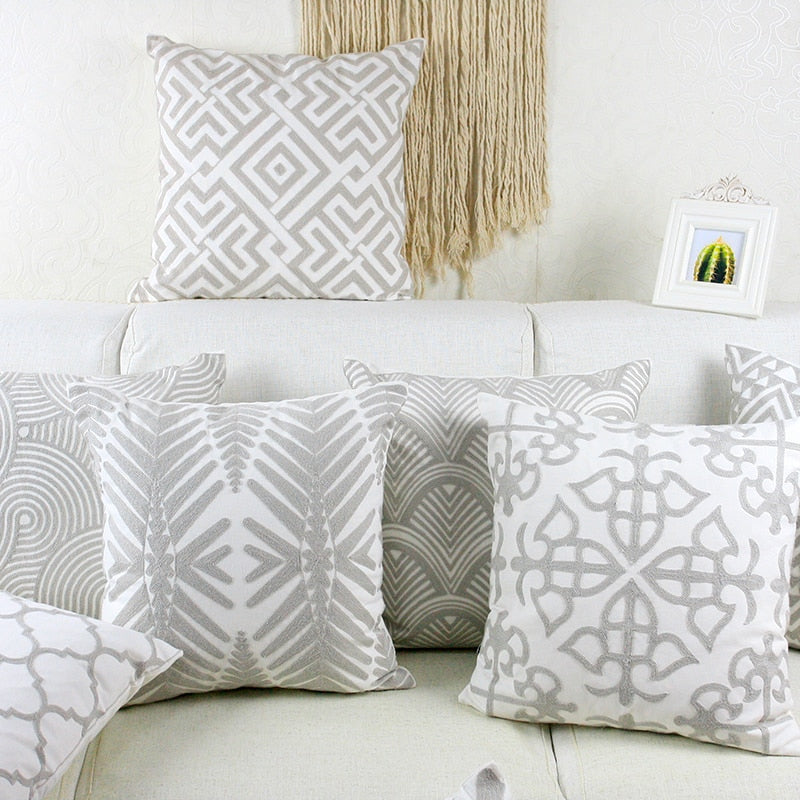 Garion Gray Embrodiered Pillow Covers