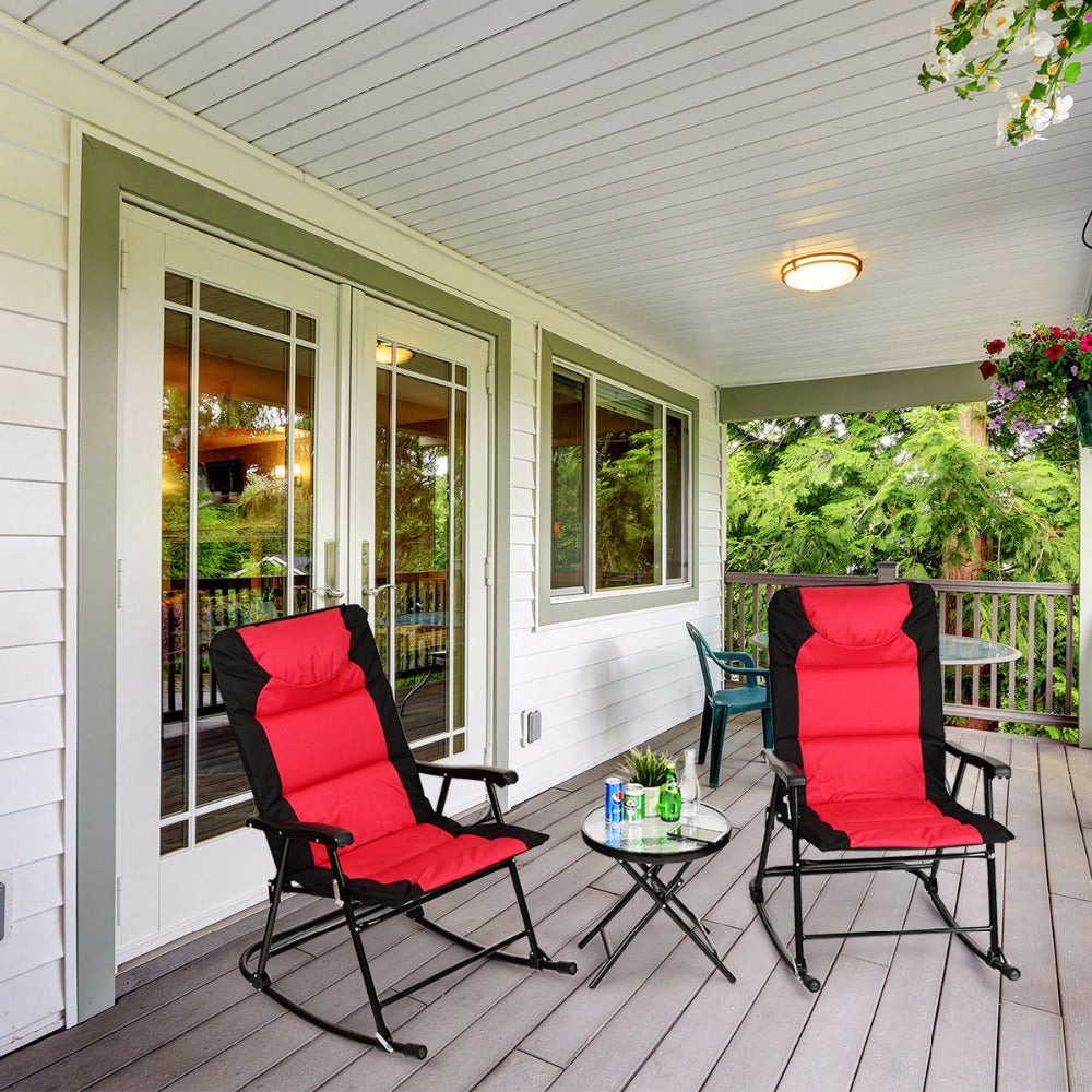 3 Piece Outdoor Folding Rocking Chair Table Set