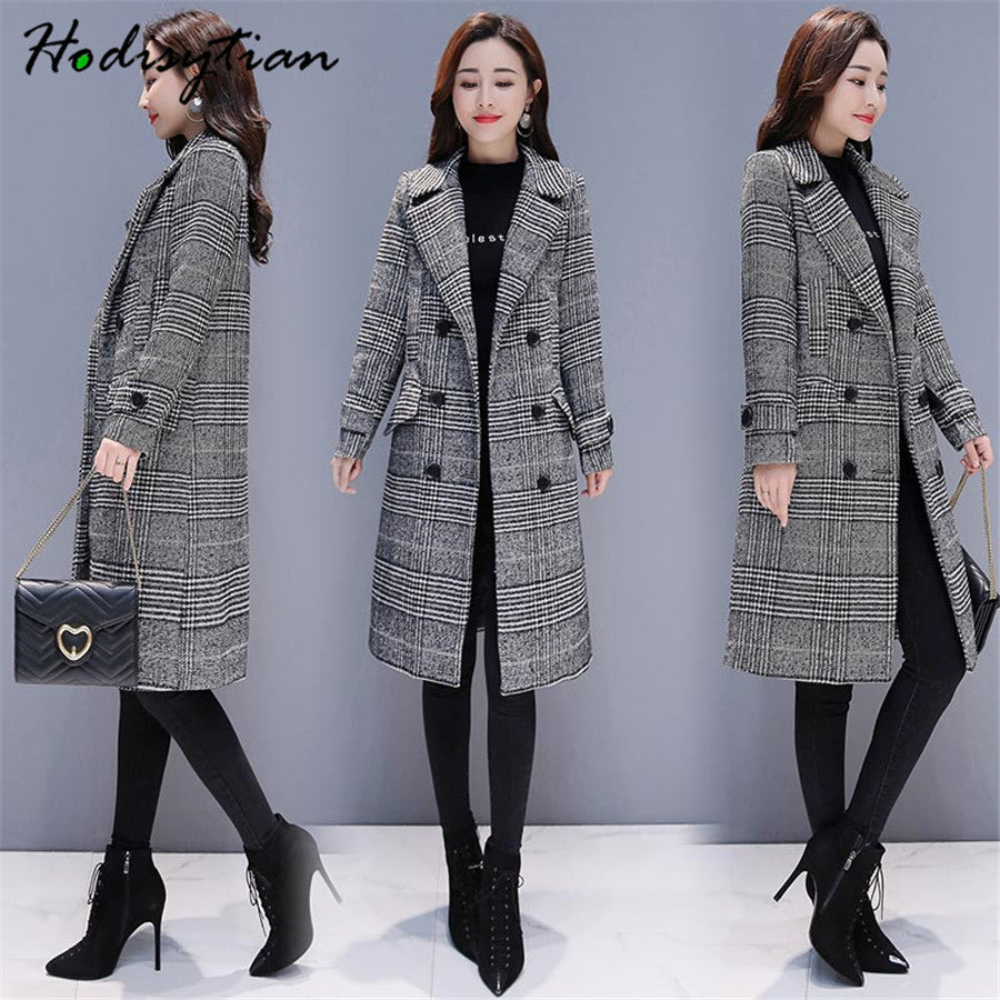 Wool Blends Plaid Trench Coat