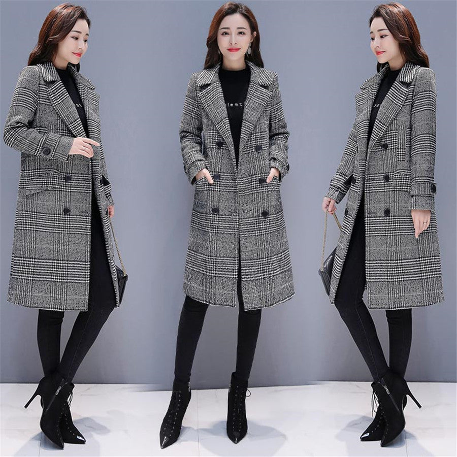 Wool Blends Plaid Trench Coat