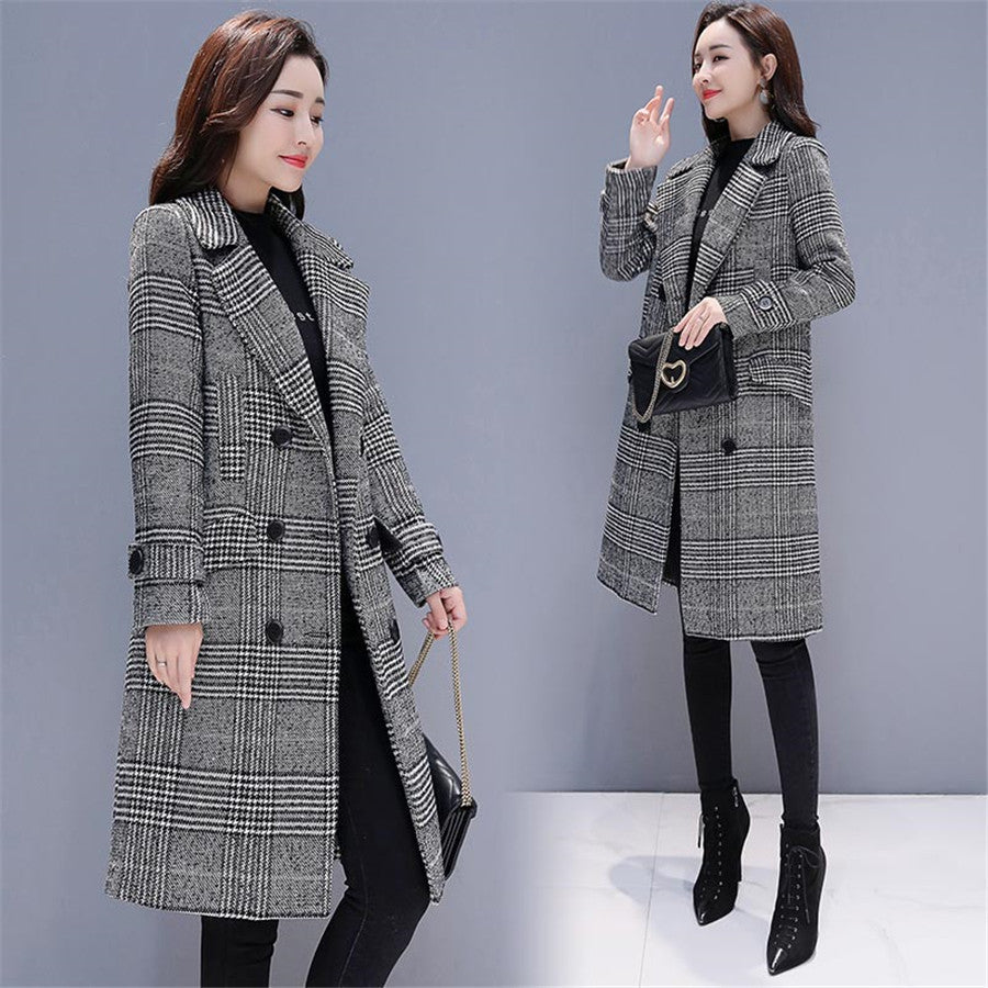 Wool Blends Plaid Trench Coat