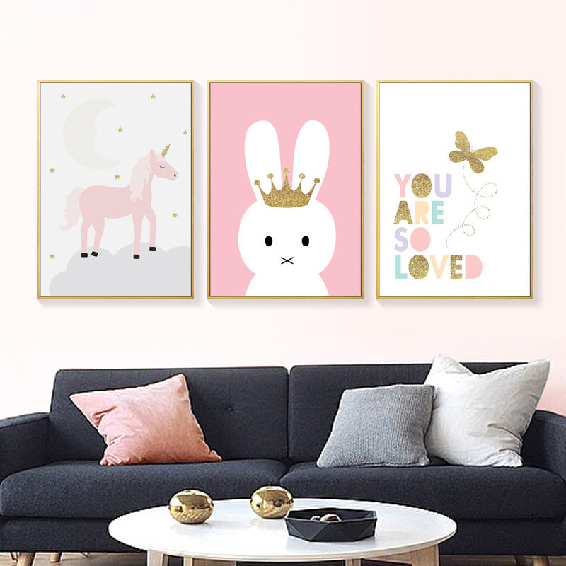 Kids Unicorn Bunny Rabbit Lovely Quote Gifts Girl Wall Art Canvas Decorative Pictures Poster Print Wall Art Room Kids Decor