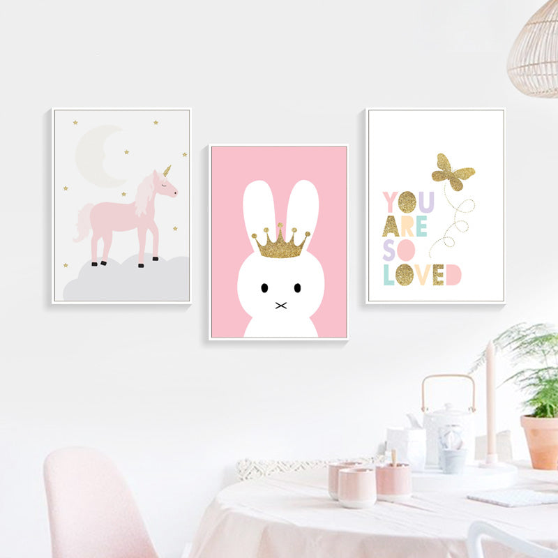 Kids Unicorn Bunny Rabbit Lovely Quote Gifts Girl Wall Art Canvas Decorative Pictures Poster Print Wall Art Room Kids Decor