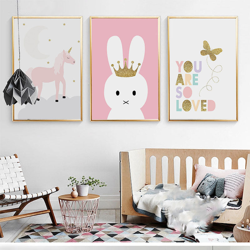 Kids Unicorn Bunny Rabbit Lovely Quote Gifts Girl Wall Art Canvas Decorative Pictures Poster Print Wall Art Room Kids Decor