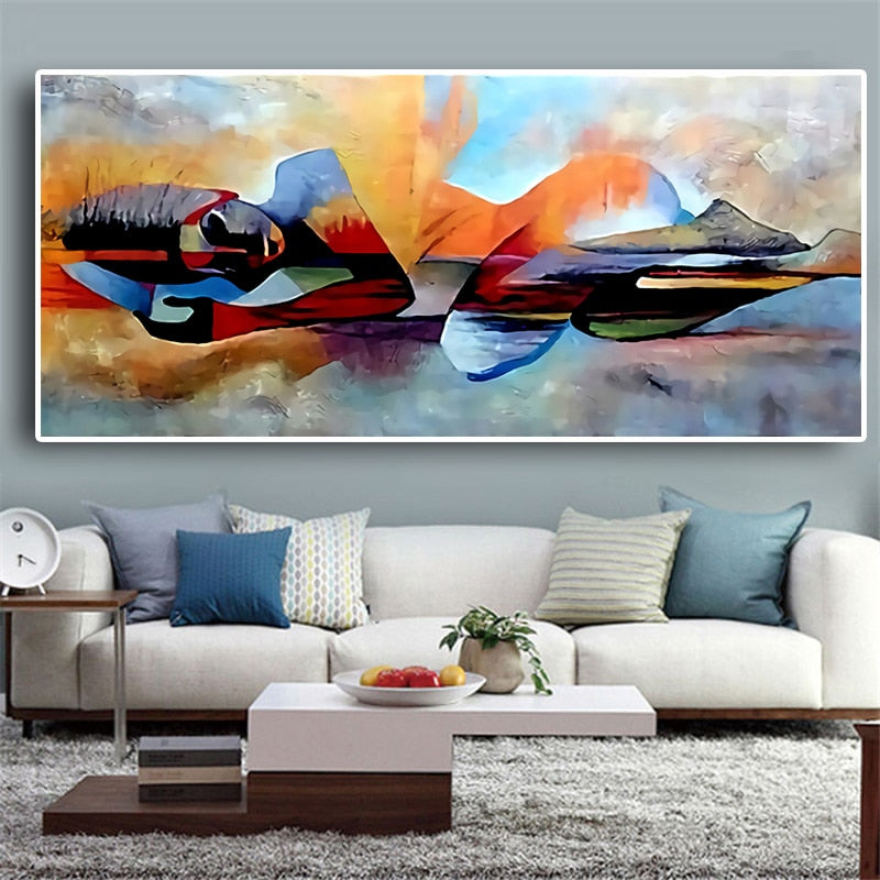 Reclining Buddha in the Abstract Hand Painted Canvas