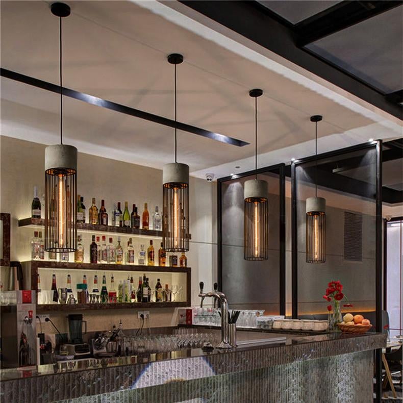 Long Pencil Concrete Cement Steel Cage Pendant Light