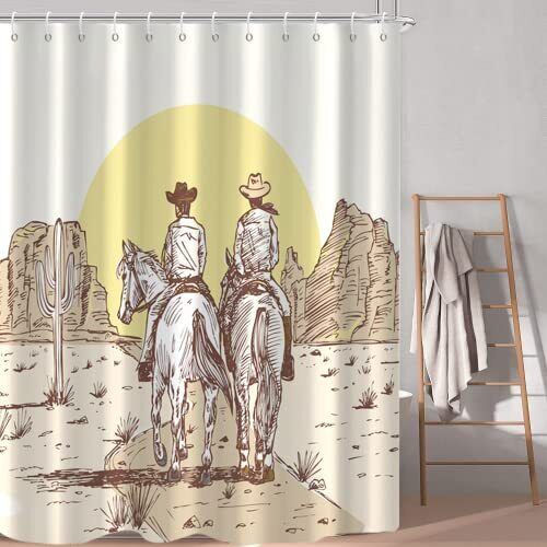 Feblilac GKLEASG Western Shower Curtain Cowboy Beige Country Cactus Machine Washable W...