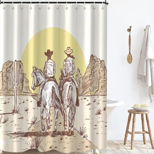 Feblilac GKLEASG Western Shower Curtain Cowboy Beige Country Cactus Machine Washable W...