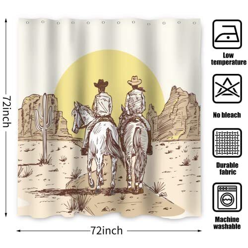 Feblilac GKLEASG Western Shower Curtain Cowboy Beige Country Cactus Machine Washable W...