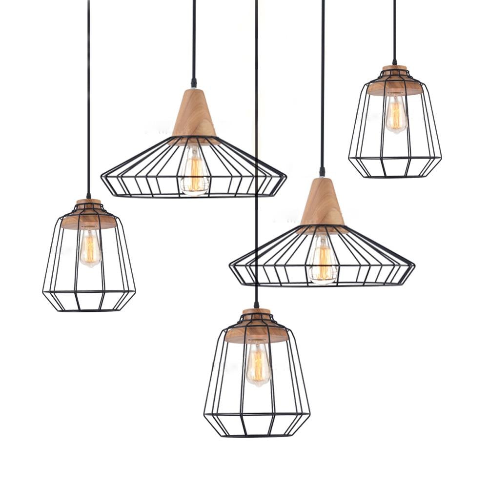 Sangkar Metal Cage Pendant Light With Wood Base