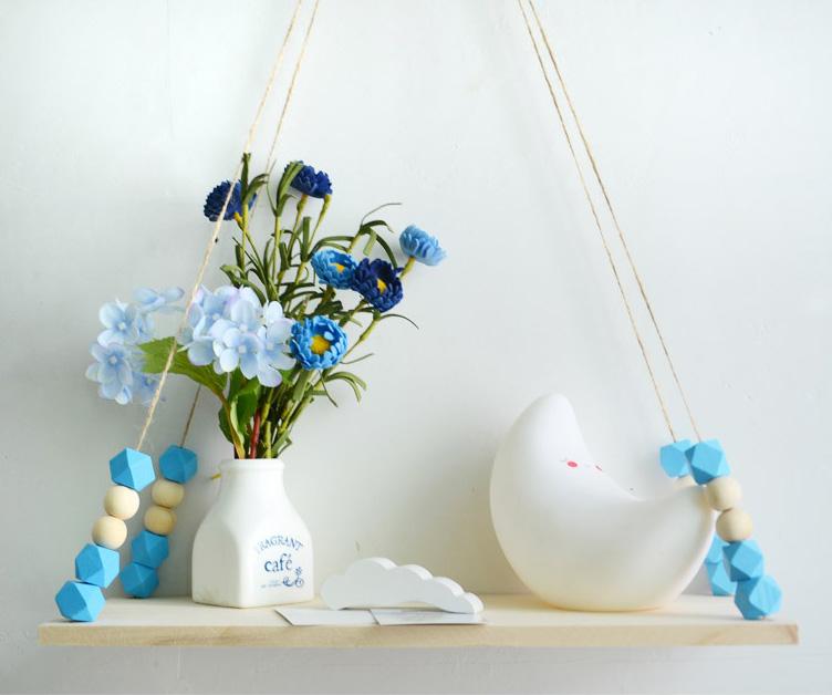 Wooden Decorative Hanging Shelf with Beads for Kids Rooms