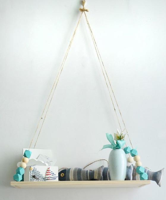 Wooden Decorative Hanging Shelf with Beads for Kids Rooms