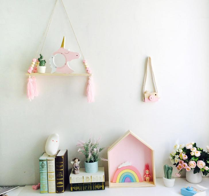 Wooden Decorative Hanging Shelf with Beads for Kids Rooms