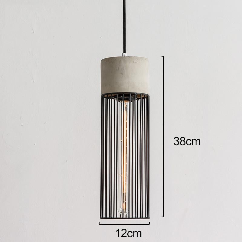 Long Pencil Concrete Cement Steel Cage Pendant Light