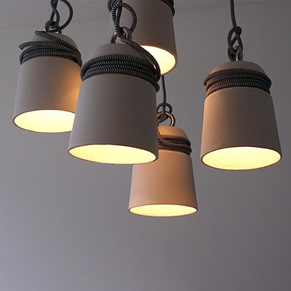 Concrete Cord wrapped Monolith Minimalist Pendant Light