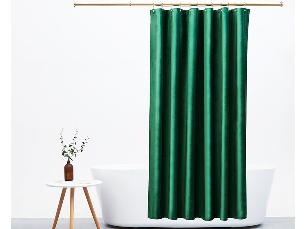 Green Velvet Shower Curtain, Emerald Extra Long Shower Curtains, Modern Extra Thick Shower Curtain, Vintage Home Decor, Water Repelling