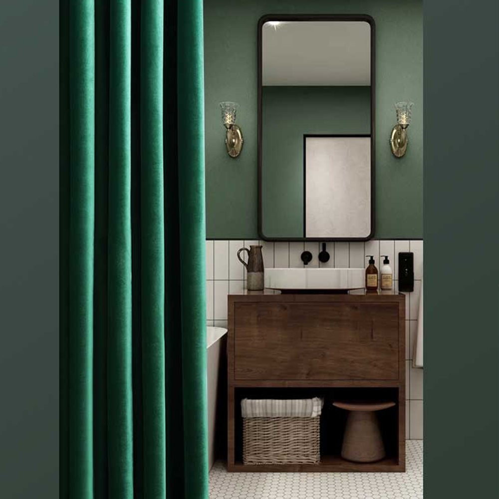 Green Velvet Shower Curtain, Emerald Extra Long Shower Curtains, Modern Extra Thick Shower Curtain, Vintage Home Decor, Water Repelling