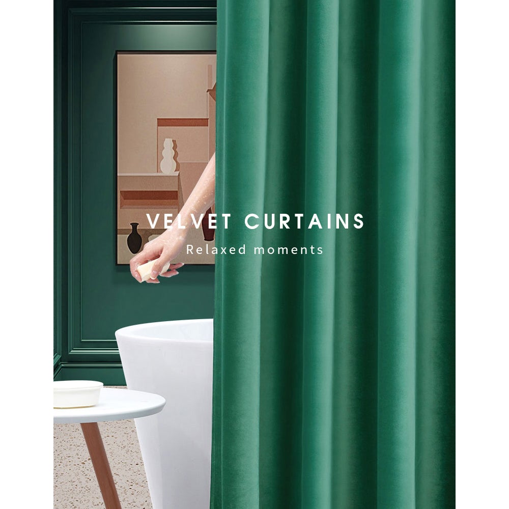 Green Velvet Shower Curtain, Emerald Extra Long Shower Curtains, Modern Extra Thick Shower Curtain, Vintage Home Decor, Water Repelling