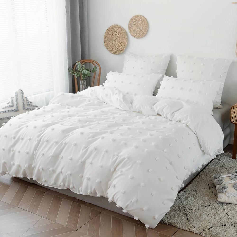 White Pom Pom Bedding Set