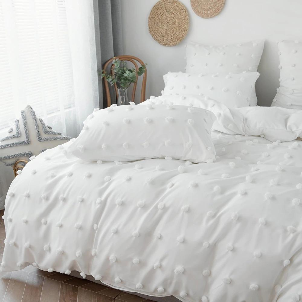 White Pom Pom Bedding Set