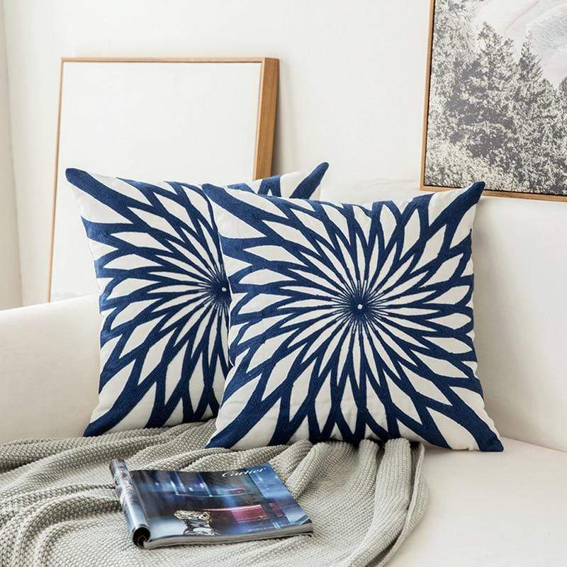 Blue and White Geometric Cushion Covers