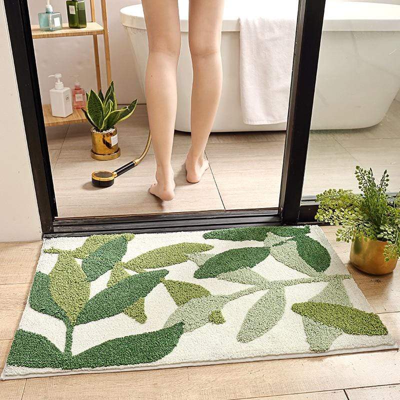 All Over Green Leaves Bath Mat