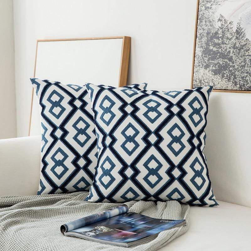 Blue and White Geometric Cushion Covers